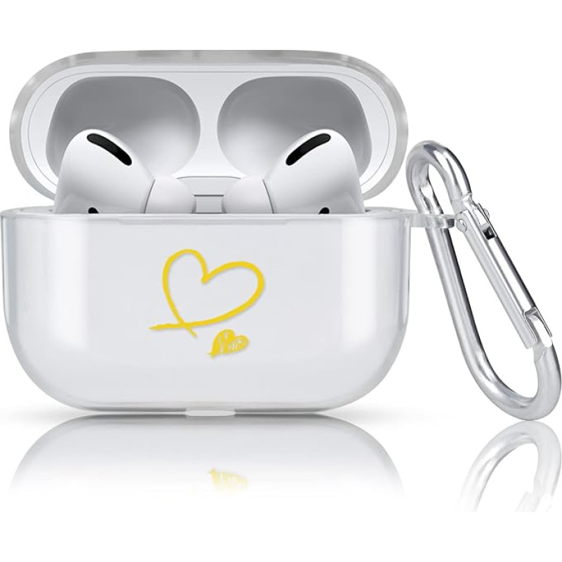 Newseego Compatible with Airpods Pro Case, Stylish Cute Love Heart Design Transparent Soft TPU Case with Silver Carabiner Shockproof Headphone Protective Case for Men Women