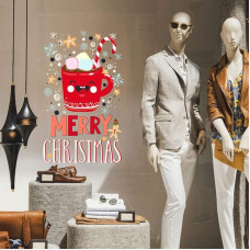 FBA_K-CRNT0052 40 x 65 cm Shop Window Reusable Christmas Stickers Kit ing Merry Christmas Good Party Happy New Year Shop Window Sticker with Suction Cup