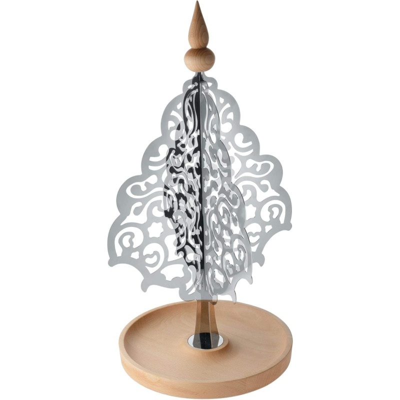 Alessi Dressed for X-Mas Weihnachtsdekoration aus Edelstahl 18/10 und Buchenholz, Silver, 27 x 48 x 27 cm