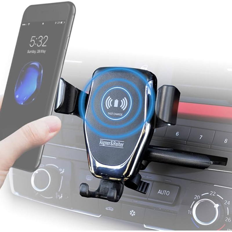 Car Mobile Phone Holder with Charging Function for CD Slot | Car Mobile Phone Holder with Induction Wireless Charger for CD Player | Compatible with All Smartphones with Qi Standard