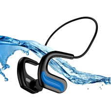 Waterproof Headphones Swimming, ESSONIO Bone Sound Headphones Bluetooth 5.0, Open Design Headphones Underwater Wireless 32G RAM with Microphone for Sports Listening Cycling Running Gym (Blue)