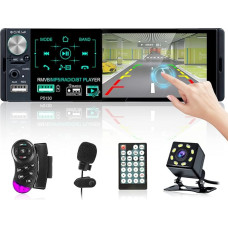 Hikity RDS Car Radio 1 DIN Bluetooth Hands-Free Kit 4.1 Inch Screen Touch Display with FM AM USB AUX TF MP5 for Android/iOS Car Radio Reversing Camera Microphone