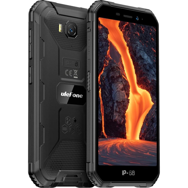 Ulefone Android 12 4G Outdoor Smartphone Without Contract, Armor X6 Pro, Quad-Core 4GB + 32GB, 5.0 Inch IP68 Robust Mobile Phone, Dual SIM, 13MP Underwater Dual Camera, 4000mAh, Face Unlock, NFC FM