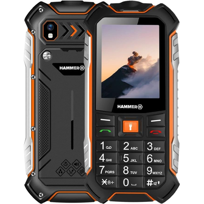 Hammer H Boost LTE Mobile Phone without Contract, 2.4 Inch Colour Display, Robust, Mega Battery 3500 mAh, (IP68), Shockproof, Construction Site Buttons, Torch, Dual SIM, Button Mobile Phone - Black,