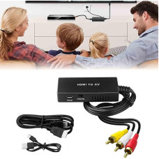 HDMI to AV Converter, Compatible with Blu-ray, Fire Stick, Apple TV, HD DVD, DVD Player, Adapter for PS2/Xbox/SNES/N64/VHS/VCR. Equipped with 1 metre HDMI cable, USB power cable and power head