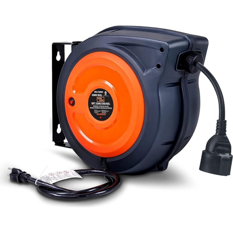 SuperHandy Cable Reel Extension Cable Retractable Polypropylene Heavy Duty Long Industrial 20 Metres Premium Ultra Flexible Cable (S3) Triple Tap Connection Ideal for Indoor Applications