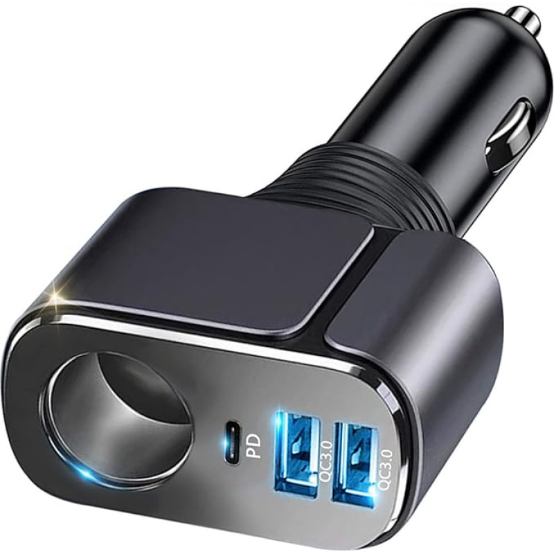 Cigarette Lighter USB, 56 W [PD3.0 + Dual QC3.0] Car USB Adapter, [60° Adjustable] Car Charger, 4-in-1 Car Charger Quick Charge for iPhone 14/13/12/11/XS/X/XR, iPad, Samsung Galaxy S22/S21, Pixel etc