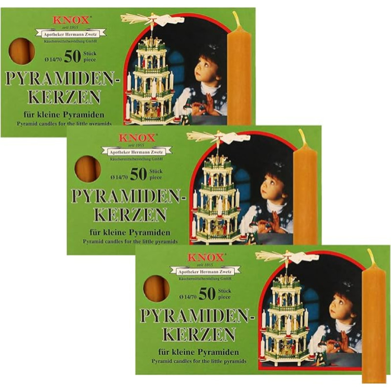 OLShop AG Knox Pyramid Candles, Natural, Pack of 3 (3 x 50 Pieces), Size: Approx. 14 x 70 mm Christmas Candles
