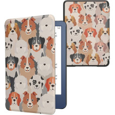 kwmobile Flip Case Compatible with Amazon Kindle (2022) Case - eReader Case - Many Dogs White Light Brown Grey