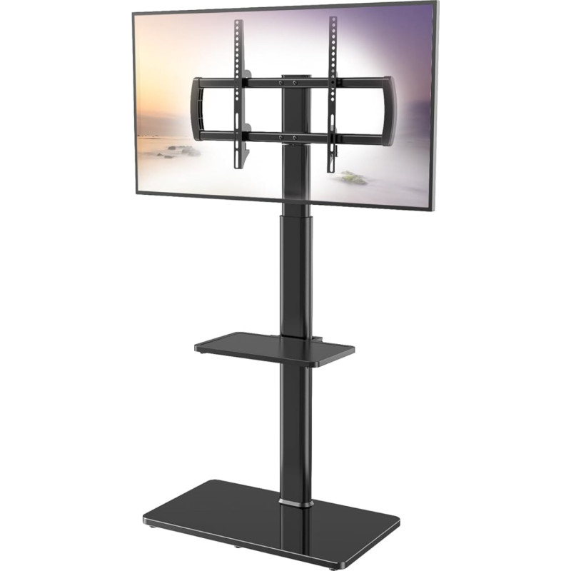 Universal Floor TV Stand with Mount 80 Degree Swivel Height Adjustable and Space Saving Design for Most 27 to 65 inch LCD, LED OLED TVs, Perfect for Corner & Bedroom HT2002B