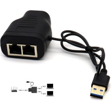 LOKEKE RJ45 Network Splitter Adapter, RJ45 1 to 2 LAN Ethernet Network Adapter Converter with USB Power Cable for Cat6 / Cat7