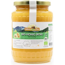 Organic honey (raw) by BeekerPur, not spun or heated, contains flower pollen, beeswax and other natural ingredients (1000 g raw honey organic)