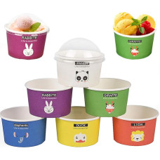 Liuer Ice Cream Sundae, Pack of 60, Paper Cups, Cups, Dessert Cups, Ice Cream, Yogurt, for Buffets, Desserts, Party, Catering (7 oz, Cartoon Model)