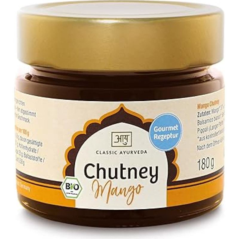 Classic Ayurveda - Organic Chutney Mango - 180 g - Fresh, Fruity, Made from the Finest Organic Ingredients, Ideal for Rice, Vegetable and Curry Dishes