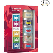 Kusmi Tea - Gift Set Black Teas Organic with Tea Tongs - Black Tea for Men and Women - Earl Grey Tea - A Choice of 5 Varieties - Loose Tea - 5 Tins of 25 g - Idea Birthday Gift