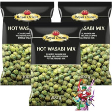 Yoaxia ® - Pack of 3 - [3 x 300 g] Royal Orient Hot Washabi Mix Sharp Peas Peanut Snack + a Small Lucky Pendant Free
