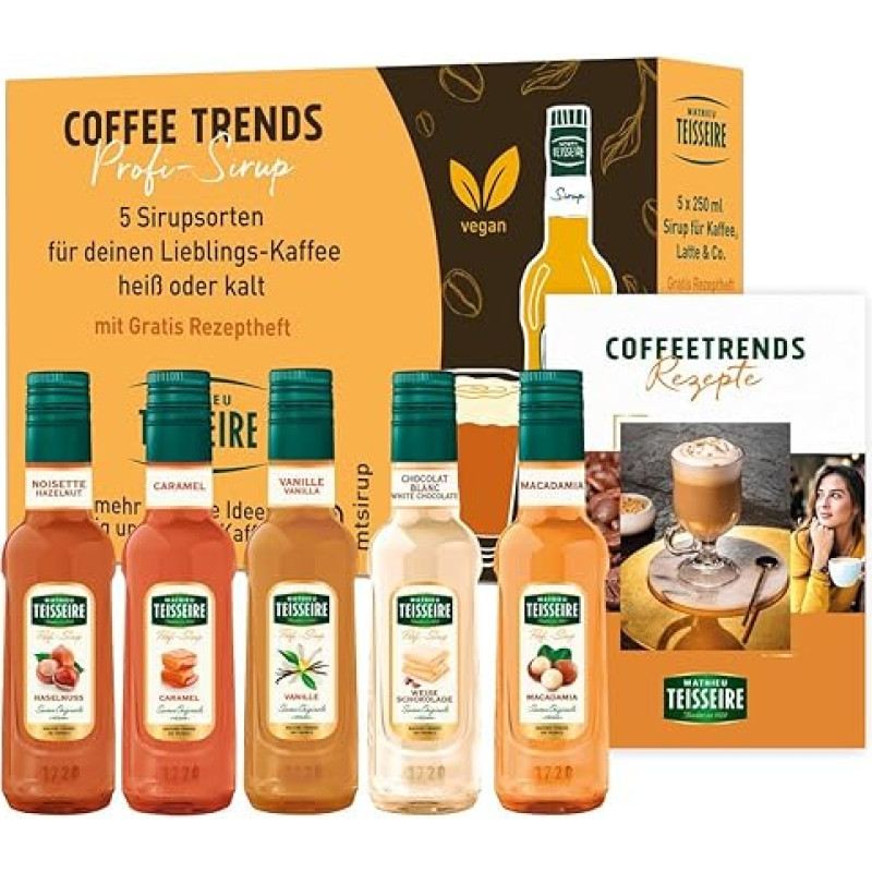 Mathieu Teisseire Sirupas Karamelinis lazdyno riešutų makadamijos vanilinis baltasis šokoladas 0,25 l kiekvienas