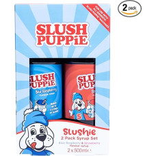 Slush Puppie Syrup 2 Flavours Includes Iconic Flavours Blue Raspberry & Strawberry 2 x 500ml Bottles Officially Licensed Slush Puppy Merchandise