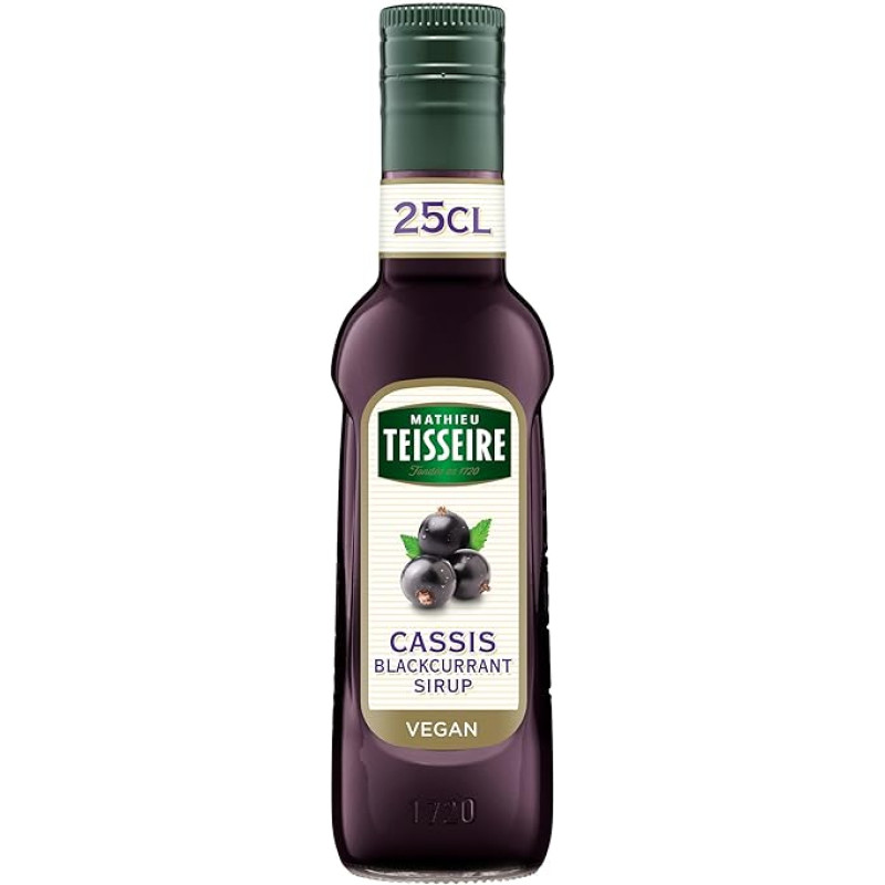 Mathieu Teisseire Blackcurrant Syrup for Drinks, Soft Drinks, Cocktails, Coffee and Desserts Bottle 25cl