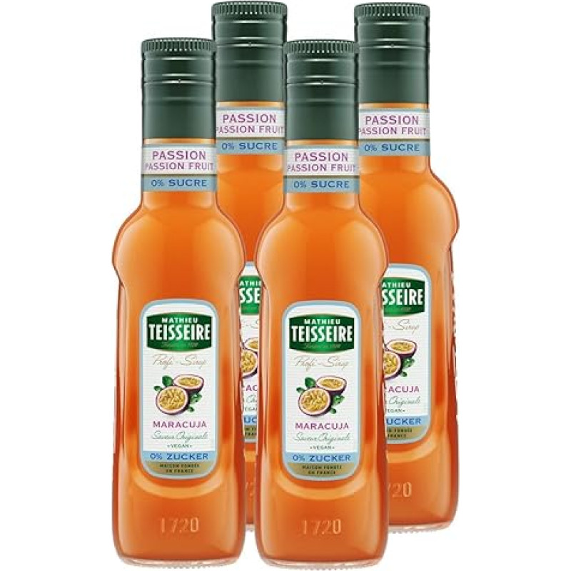 Mathieu Teisseire Drink Syrup Passion Fruit 0% Sugar 0.25 L Cocktails (Pack of 4)