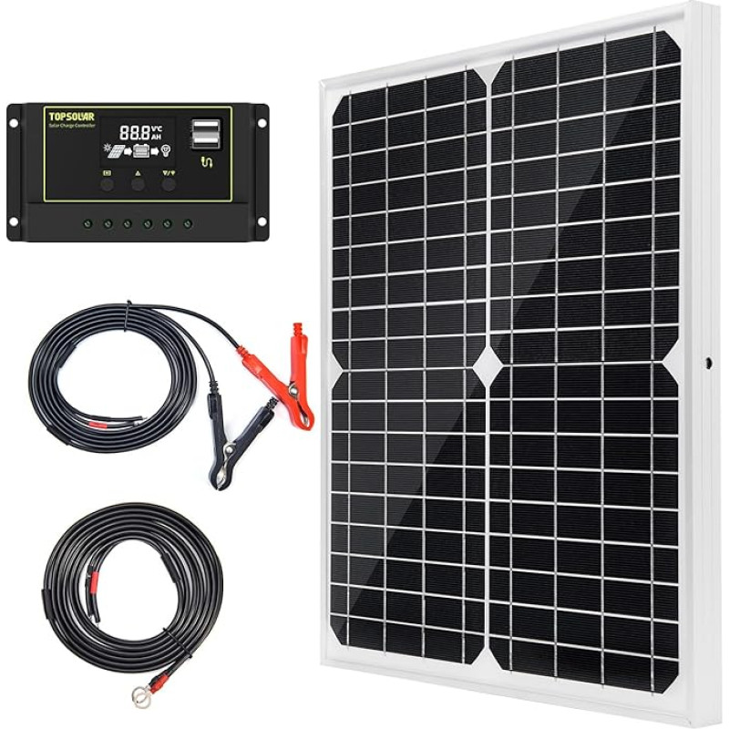 20 W, 12 V Monocrystalline Solar Panel, Solar Panel Kit with 10 A Solar Charger Charge Controller Photovoltaic Systems Solar Powered for Caravan, Camper, Boat