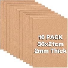 BENECREAT 10 x A4 cork sheets, 30 x 21 cm, rectangular coasters, cork sheets for wall decoration, party, 2 mm thick (without self-adhesive back)
