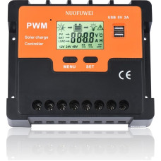 NUOFUWEI 100A Solar Charge Controller 12V 24V 48V Solar Controller, PWM 100A Solar Charge Controller with Temperature Sensor 2USB Ports for Max Solar Panels 12V (1300W) 24V (2600W) 48V (5200W) Lead