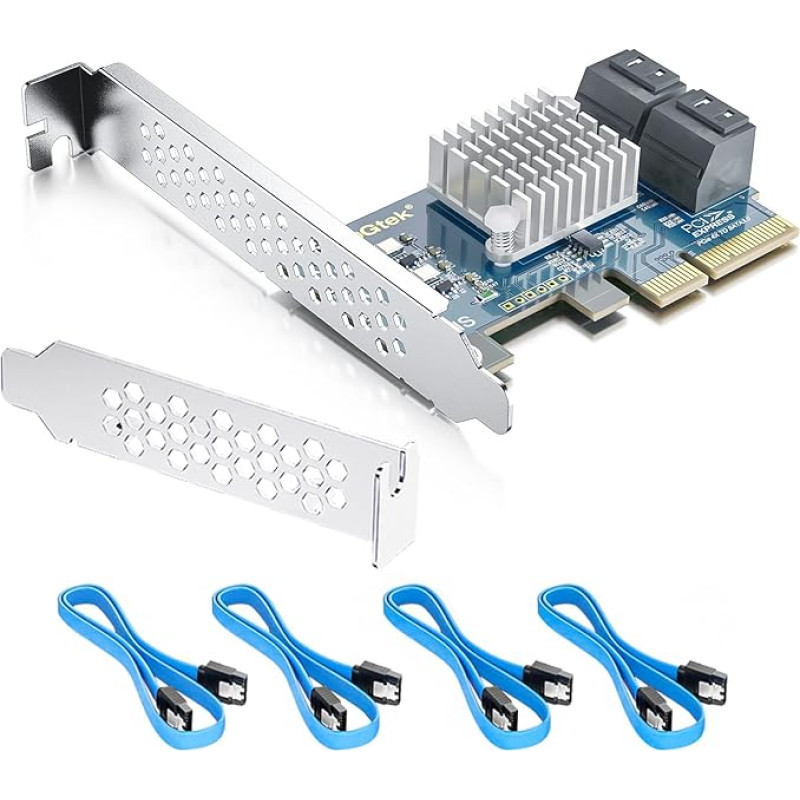 10Gtek PCIe SATA X4 Card 4 Port with 4 SATA Cables and Low Profile Bracket, 6Gbps SATA3.0 Controller PCI Express Expansion Card, Support SSD and HDD