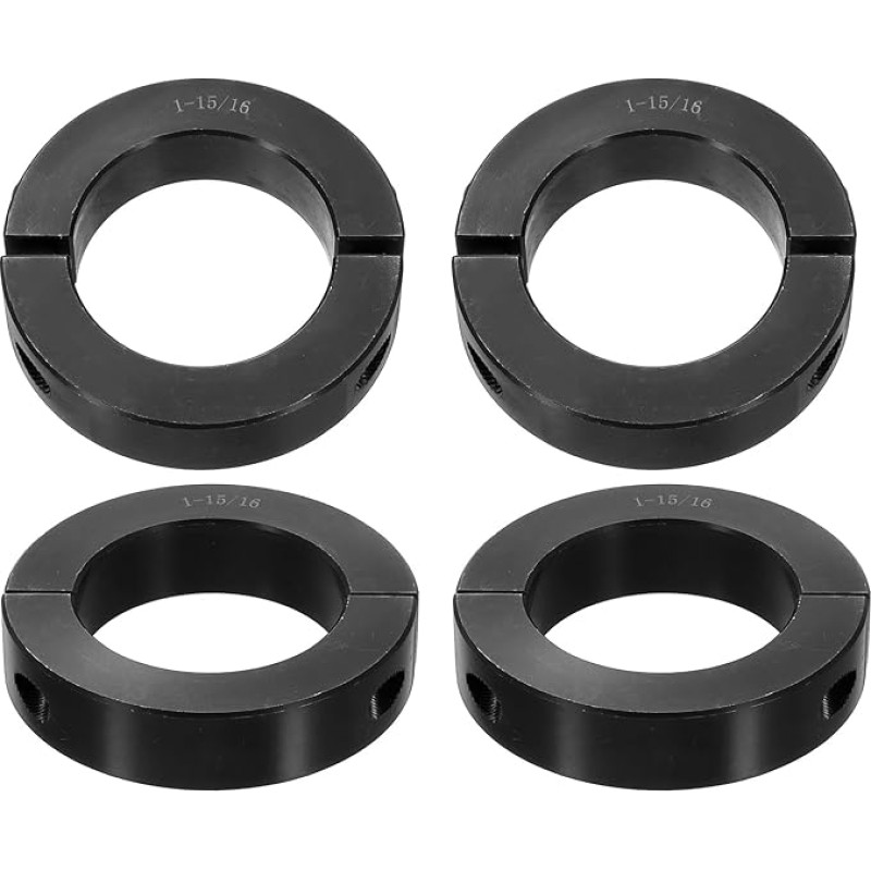 sourcing map 4 x doppelt geteilte Schaftmanschette für 1-15/16-Zoll-Schaft, zweiteiliger Spannkragen, 7,6 cm Außendurchmesser, 11/16 Zoll Breite, Schwarzoxid-Stahlschlossklemme, Stellschrauben-Stil