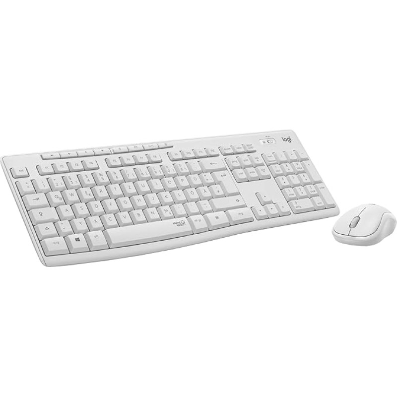 Logitech MK295 wireless keyboard mouse set with Silent Touch technology, shortcut buttons, optical tracking, nano USB receiver, delay-free wireless connection, QWERTZ layout-White