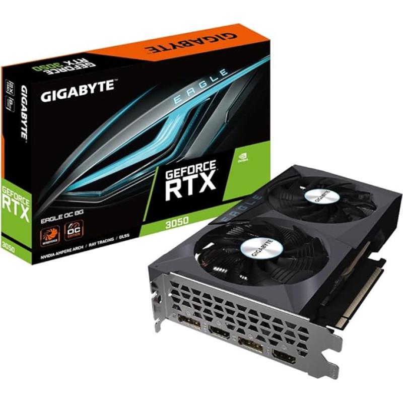 Gigabyte NVIDIA GeForce RTX 3050 Eagle OC Graphics Card - 8GB GDDR6, 128-bit, PCI-E 4.0, 1792MHz Core Clock, 1x DP 1.4, 1 x HDMI 2.1, NVIDIA Ampere - GV-N3050EAGLE OC-8GD