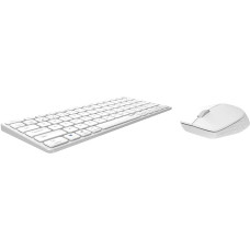 Rapoo 9600M Wireless Keyboard Mouse Set Wireless Deskset 1300 DPI Sensor Rechargeable Battery Flat Aluminium Design DE Layout QWERTZ PC & Mac - White
