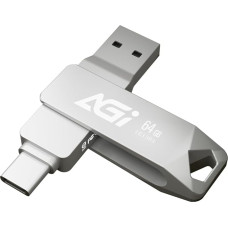AGI UE138A 64 GB USB atmintinė, dvigubi prievadai su abipusiais C ir A tipo USB prievadais, USB 3.2 atminties kortelė, duomenų saugojimo kaupiklis, kurio duomenų perdavimo greitis iki 120 MB/s