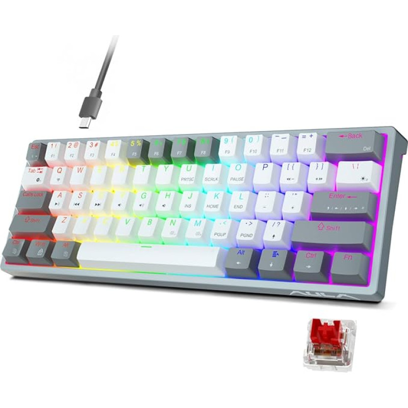 AULA F3261 Mechanical Keyboard Gaming, Gaming Keyboard 60 Percent Keyboard Cable Gaming Keyboard Small, RGB PC Keyboard for Computer/Tablet/PS/Xbox, QWERTY, Red Switches