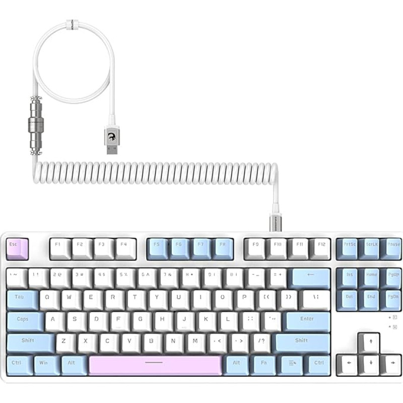 MAMBASNAKE AK873 DIY Mechanical Keyboard, Spiral Cable, 22 Keys RGB Backlight, Floating Key Cover, 87% Keyboard with Removable Magnetic Cover, for Gamers
