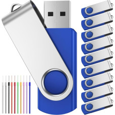 FEBNISCTE USB Sticks 1 GB Pack of 10 Memory Sticks - Portable Foldable Memory Stick 1 GB Pen Drive - Blue USB 2.0 Flash Drives Data Storage with Cable for Promotional Gifts