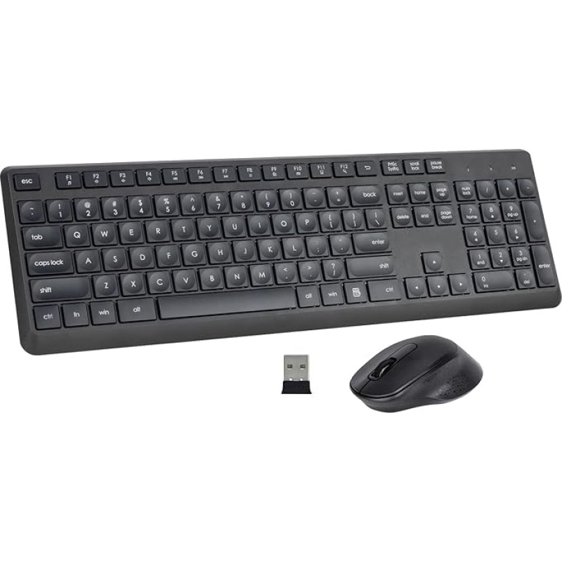 HUO JI Wireless Keyboard and Mouse Combo for Windows Mac, US Layout (QWERTY), 2.4G Ergonomic Full Size Computer Keyboard, Long Battery Life - 12 Months, Quiet Keys and Clicks, Black