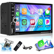 Podofo Carplay 2 DIN Car Stereo, 7 Inch HD Touchscreen Bluetooth Car Radio, MP5 Player Support Wireless Android Car / Bluetooth 5.1 / MirrorLink / FM / USB / AUX / Charging / Remote Control +