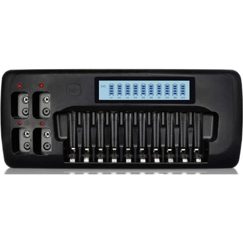 14 Slot Battery Charger AA AAA - Universal LED Battery Charger Intelligent Battery Charger for 1.2 V AA AAA NiMH/NICD and 9 V Li-Ion/NICD Batteries with Discharge Function