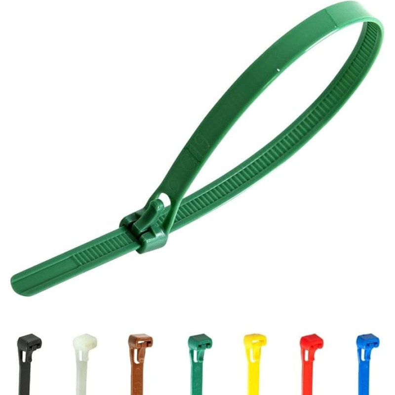 Cable Ties Resealable Green 250 mm x 7.6 mm Pack of 100 Premium Quality Reusable Set
