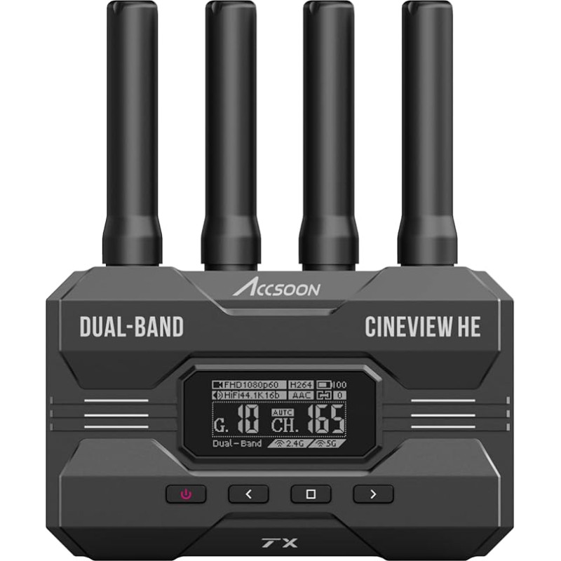 Accsoon CineView HE Kabelloser HDMI-Sender, 2.4GHz + 5GHz Dualband-Übertragung, 1080p60fps-Übertragung bis zu 1200 Fuß, 60 ms geringe Latenz, unterstützt 4 Geräte (nur Sender)