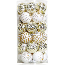 Kalėdiniai baubliai 60 mm aukso ir baltos spalvos dažyti nedūžtantys šventiniai vestuviniai pakabinami papuošalai Kalėdų eglutės puošmena 30 vnt.