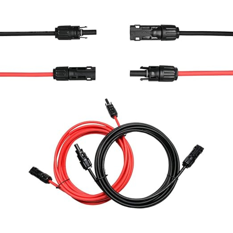 Solar Cable Extension, 15 m 10awg PV Cable Solar Extension Cable with IP68 Waterproof 1500 V Solar Plug for Photovoltaic System