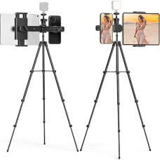 Cenawin Tablet Tripod Holder, iPad Tripod Holder Height Adjustable up to 63 Inch iPad Floor Stand with 1/4 Inch Ball Head for Ring Light, Tablet Stand with 2 Holders for 4.7-12.9 Inch Tablets Mobile