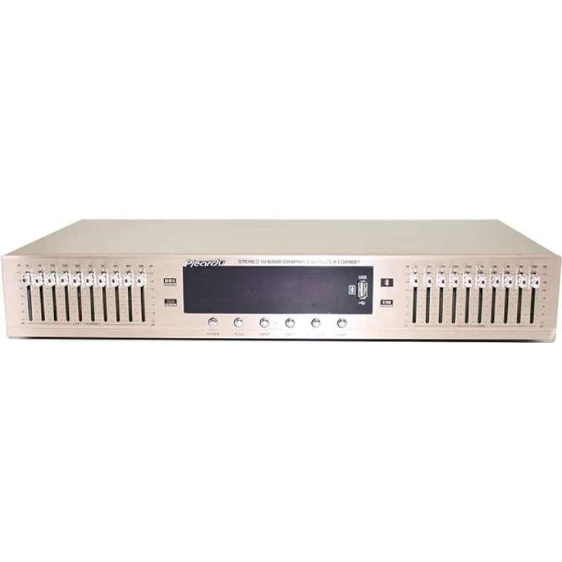220V Hifi Digital HD Stereo Preamplifier Equalizer Built-in USB Bluetooth Home Stage Equalizer Dual 10 Segments EQ-898 (Gold)