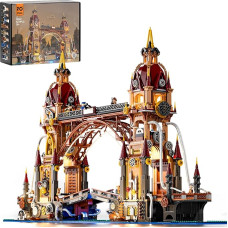 FUNWHOLE Steampunk City Bridge Lighting Building Block Set - 3170 dalių bokšto ir judančio tilto architektūros modelių rinkinys suaugusiesiems