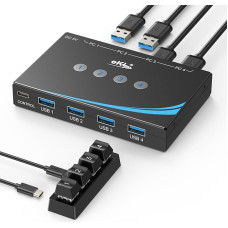 USB 3.0 Switch 4 Computers Sharing 4 USB Ports Switcher Share Mouse Keyboard Scanner Printer with 3.5 mm Headset Jack Audio Out Including 4 USB 3.0 Cables and Desktop Controller