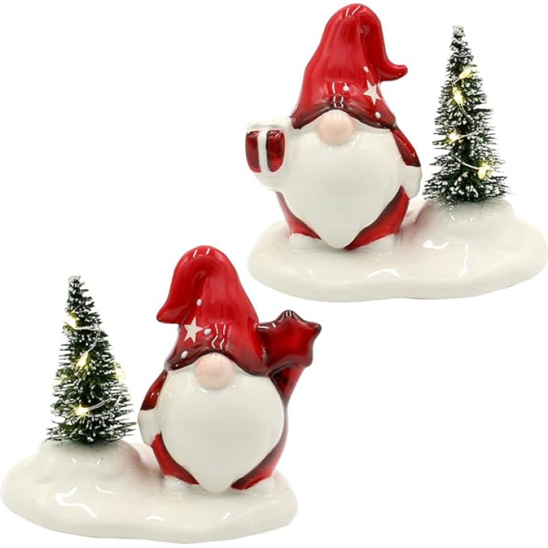 Dekohelden24 Baltas / raudonas nykštukas nykštukas su eglute, 2 vnt., D/W/H 11 x 7,5 x 9,5 cm