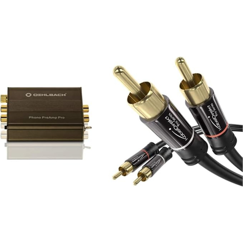 Oehlbach Phono PreAmp Pro - Phono Preamplifier - Metallic Brown & KabelDirekt - RCA Audio Cable - 1 m (Coaxial Cable Suitable for Amplifiers, Stereo Anlanges, 2 RCA to 2 RCA)