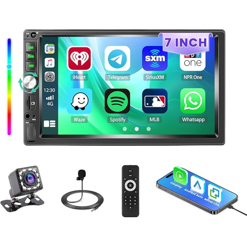 Roinvou Autoradio 2Din mit 7 Zoll Bildschirm mit CarPlay/Android Auto, Auto Radio Touch Diaplay MP5 Bluetooth mit EQ USB AUX TF FM Radio Unterstützung Mirror Link Lenkradsteuerung+Rückfahrkamera
